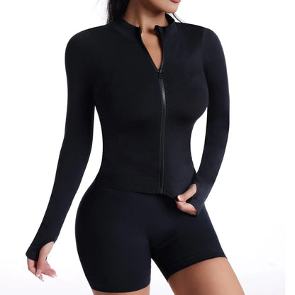Seamless Zip-up Shirt Long Sleeve Sportswear Black